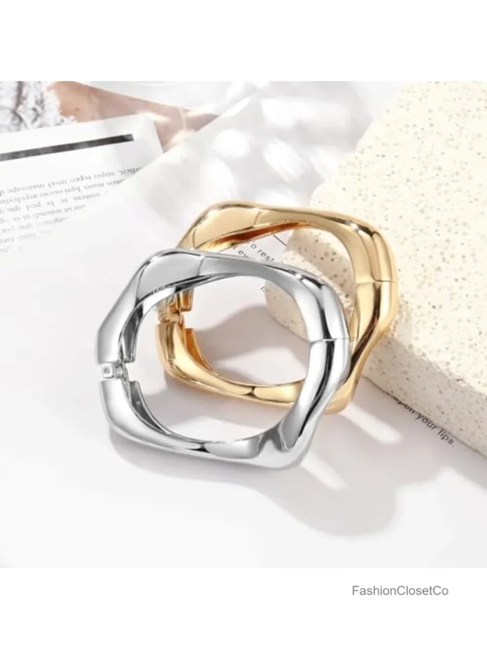 Chunky Gold Plated Bangle Bracelet Set Hinged Cuff Trendy Arm Jewelry